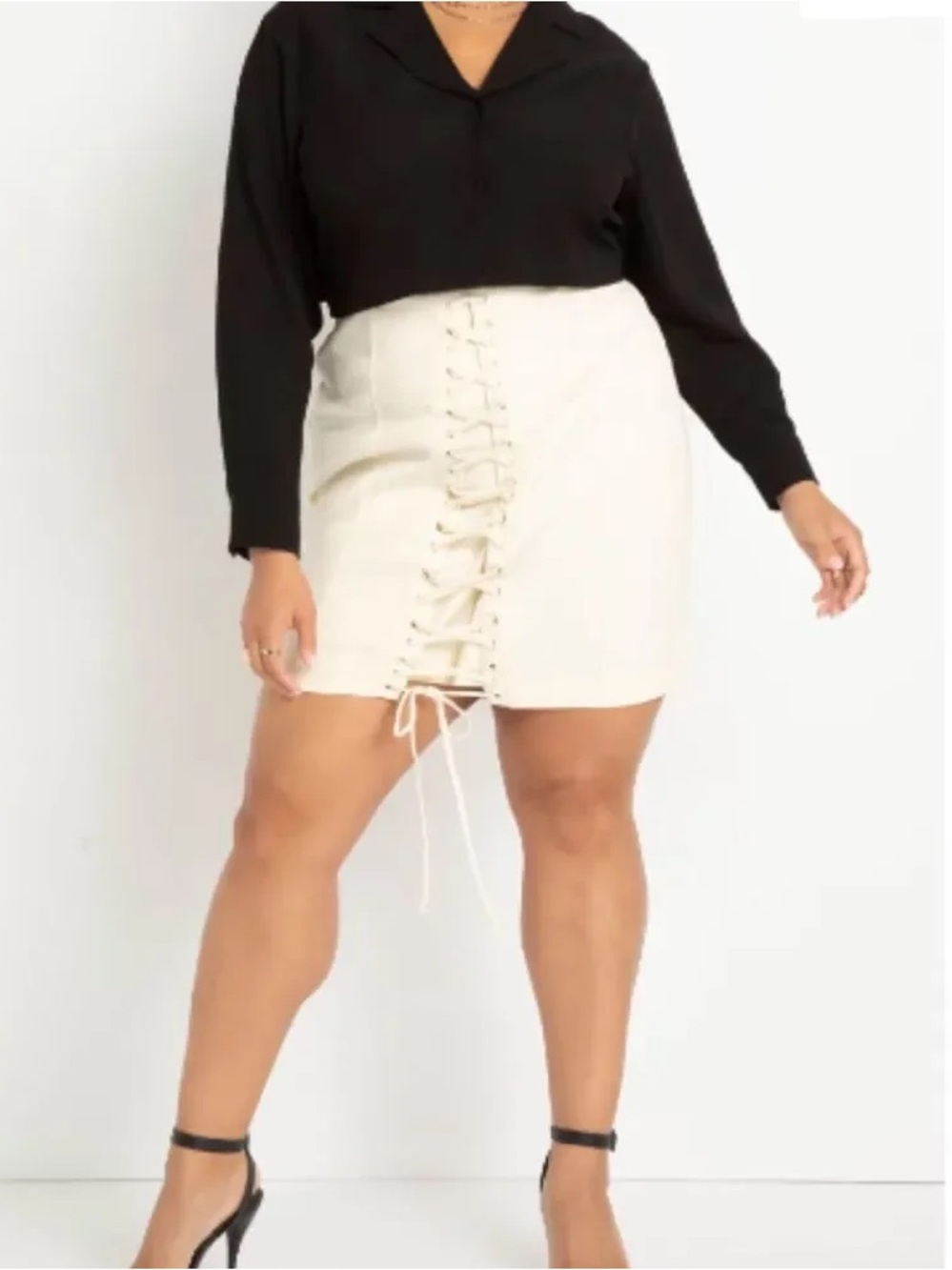 Eloquii Mickey off-White Lace-Up Mini Skirt NWT - Picture 5 of 5